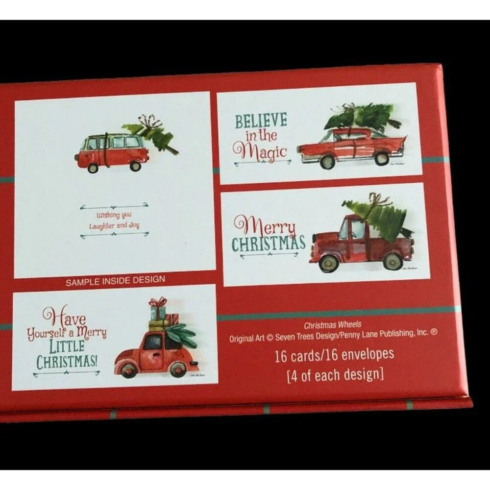 Red Hippie Bus Bug Truck Card Christmas Cards Boxed 16 Cards Envelopes 4 Designs